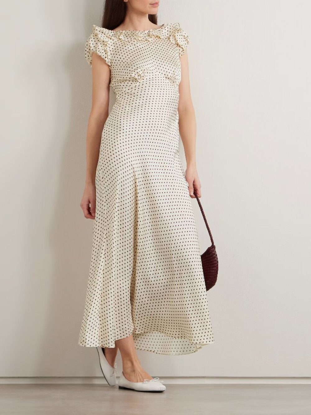 DÔEN Emerence ruffled polka-dot silk-blend twill midi dress